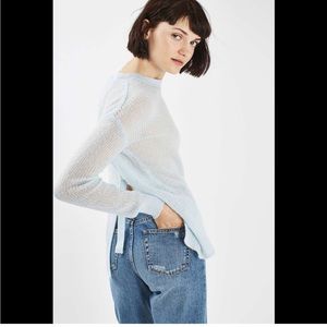 Topshop Open Back Buckle Light Blue Top